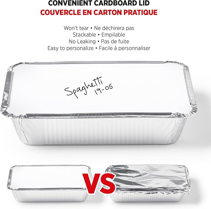 Starfrit Disposable Aluminum Meal Prep Containers with Lids, 30-Pack | 2.25lb capacity. Recyclable heavy-duty aluminum. Oven, freezer & air fryer safe. Ideal for meal prep, takeout & leftovers.