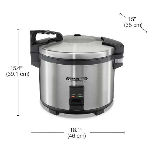 Proctor Silex Commercial 37560R Rice Cooker/Warmer, 60 Cups Cooked Rice Capacity, Nonstick Inner Pot, Hinged Lid, Stainless Steel Housing, Conforms to NSF