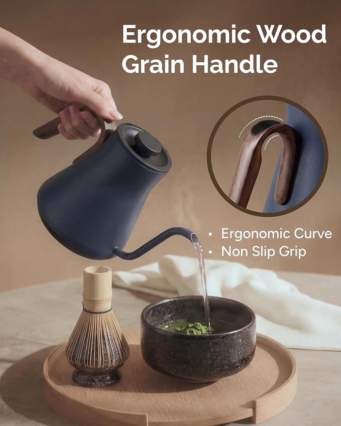 INTASTING Gooseneck Electric Kettle, ±1℉ Temperature Control, Stainless Steel Inner, Quick Heating, for Pour Over Coffee, Brew Tea, Boil Hot Water, 0.9L (Navy Blue)