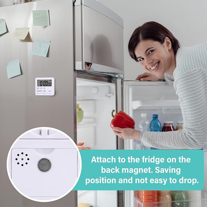 Leumoi 2 Pcs Digital Kitchen Timer 24 Hour Clock and Alarm Function Timer On/Off Switch Minute Second Count up Countdown Loud Alarm for Exercise Cook Baking(White)