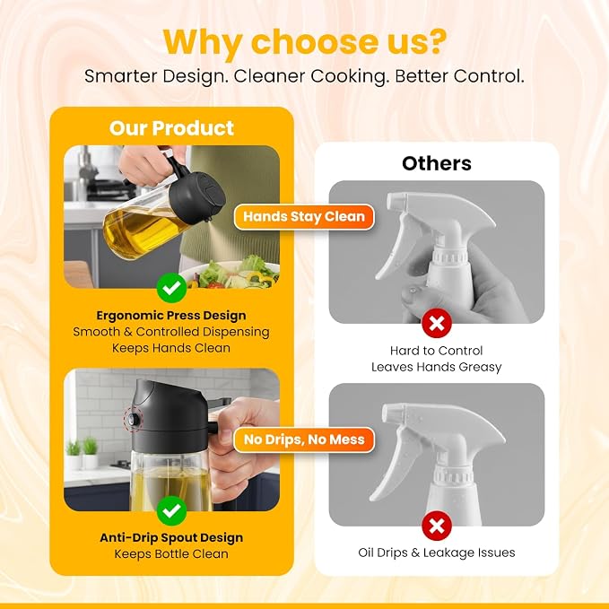 Himal's 16oz/ 470 ml Glass Olive Oil Dispenser and Sprayer Bottle,2 in1 Cooking Oil Spray Container for Kitchen