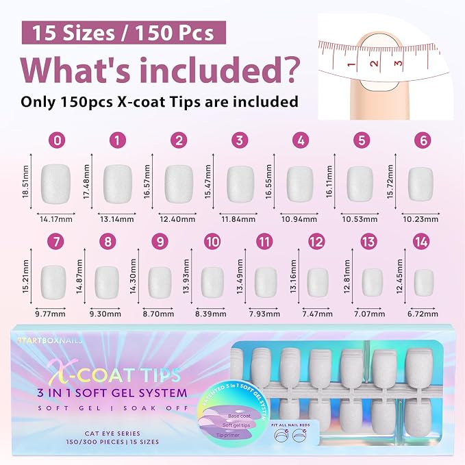 BTArtboxnails XCOATTIPS Cat Eye Press On Nails, Short Square, Frozen | Lamp-Curable 4-Week Wear, Salon Quality Value at Home, Natural Nail Look, Easy-to-Apply for Beginners, 150ct Nail Tips Only