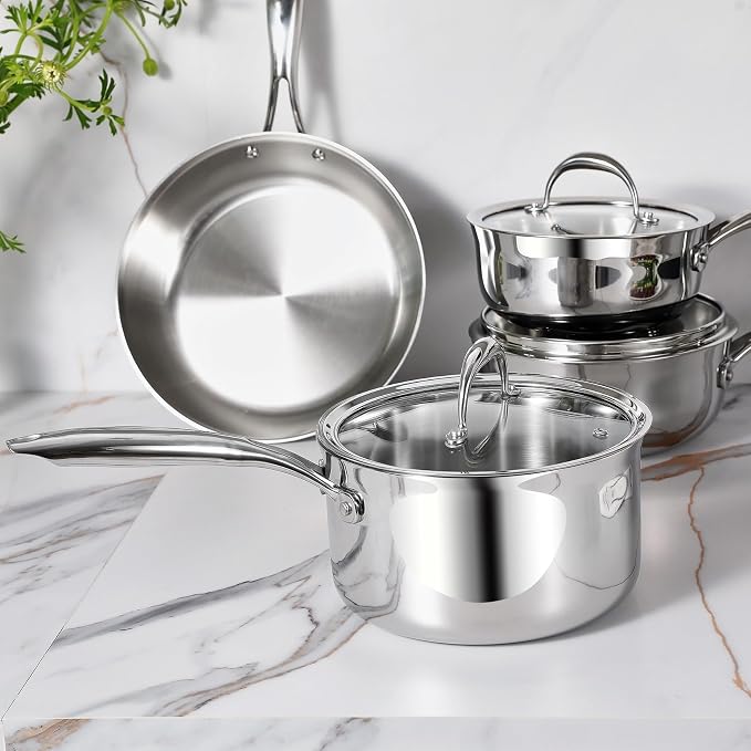 KEAWELL K3 Premium Tri-Ply Fully Clad Saucepan with Lid (3-Qt) | Tri-Ply Fully Clad Stainless Steel Saucepan; Small Pot with Lid; Even Heating; Induction and Oven Safe; For All Stovetops