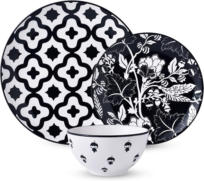 Wisenvoy Dinnerware Set - Ceramic Plates and Bowls for 4 - Stoneware Dish Set