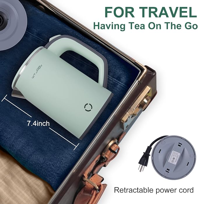WTJMOV Small Electric Kettle Stainless Steel, 0.8L Portable Tea Kettle Auto Shut-off, Low Power Hot Water Kettle for Camping, Travel, Office and More