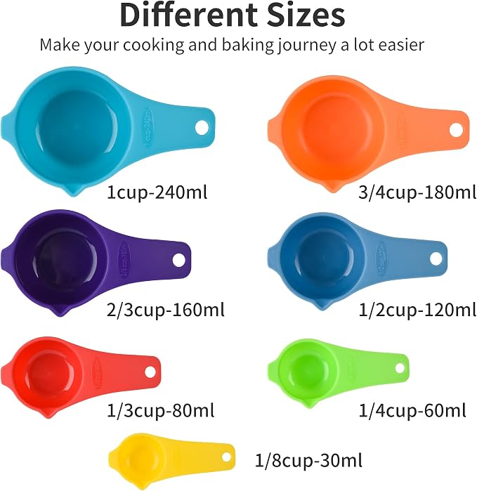 Measuring Cups and Spoons Set, Plastic Measuring Cup Set 15, Mixing Color Dry Measure Cups Spoons, 7 Measuring Cups & 7 Spoons, Kitchen Measure Cup Spoons for Cooking & Baking