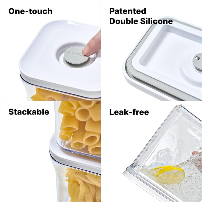 VAKUEN Premium Airtight Food Storage Containers, Square-S 3PC-SET, Smart One-Click Seal Lid, No Hinges, 100% Leak Proof, BPA-FREE, Dishwasher, Freezer & Microwave Safe