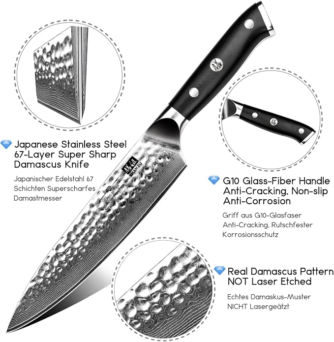 SHAN ZU Chef Knife, 8 Inch Damascus Steel Knife | Japanese Professional Kitchen Knife Sharp High Carbon Super Steel Kitchen Utility Knives with Gift Box