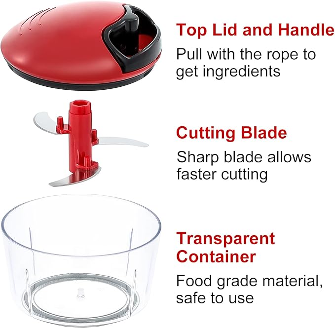 Food Chopper Manual, Onion Garlic Vegetable Cutter Easy to Clean, Hand Nut Chopper for Vegetable, Fruit, Salad, etc - 2.5 Cup (Red)