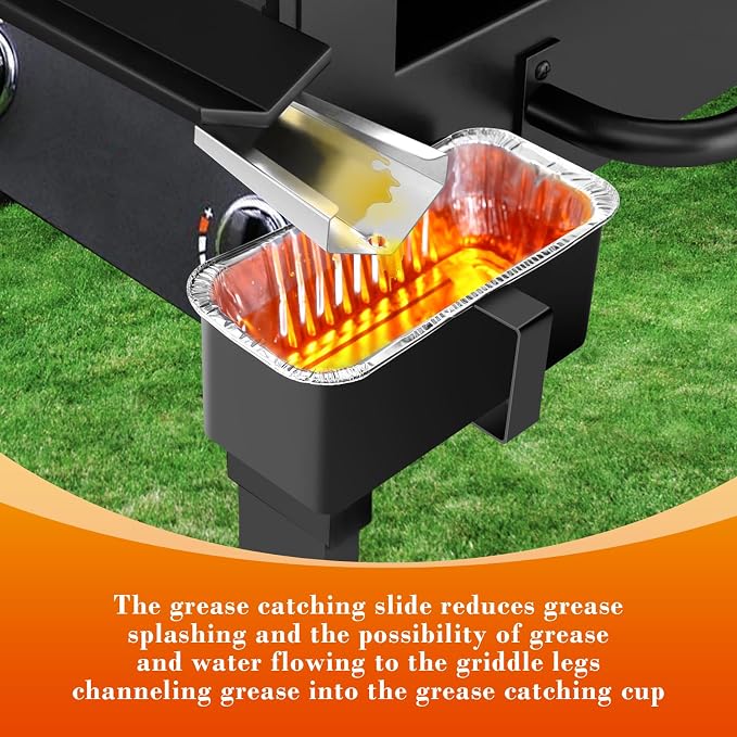 Uniflasy Grease Catcher Kit for Blackstone 17"-36" Griddles, 20 Liners | Includes coated steel grease cup, 3 hooks, grease slide and 20 disposable foil liners for easier cleanup