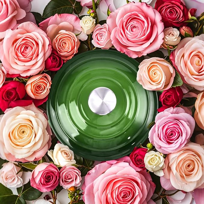 6 Quart Dutch Oven Enameled Cast Iron with Lid - Big Dual Handles - Oven Safe up to 500°F - Classic Round Pot for Versatile Cooking (Green, 6 QT)
