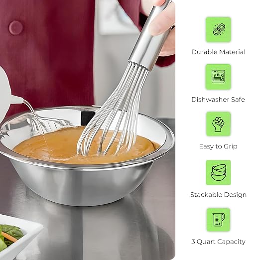 OCS Parts 0.75 Quart Mixing Bowls | Set of 2 | 7-Inch Stainless Steel | Professional Grade Flat Base Mixing Bowls for Home and Commercial Kitchens | Dishwasher Safe