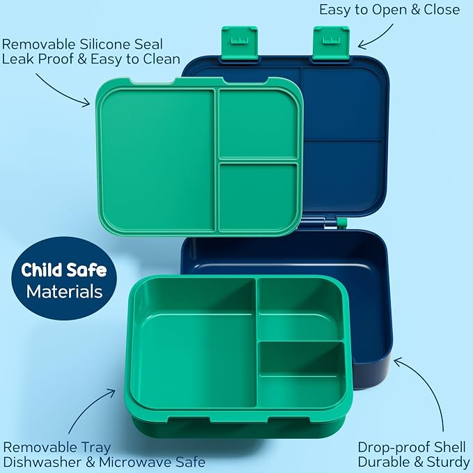 Fimibuke Bento Lunch Box for Kids - Toddler Boys Snack Bento Box Container | with 3 Compartments, 14oz Stainless Steel Water Bottle, Insulated Lunch Bag, Ice Pack Set for Ages 3-12 Daycare, Dinosaur