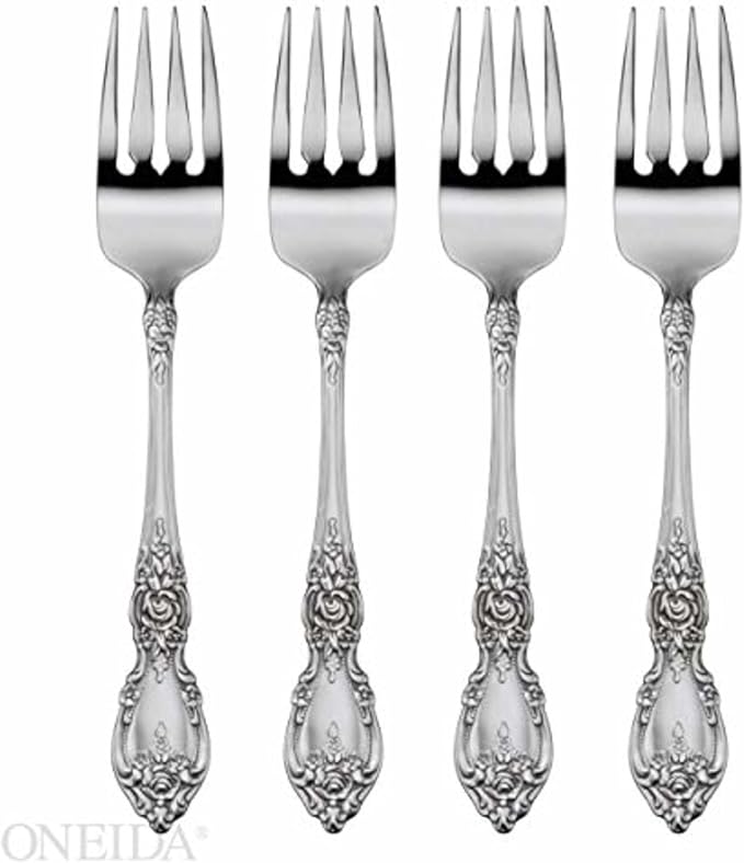 Oneida Wordsworth Salad Forks Silverware Set for 4, Flatware | mirror finish, dishwasher safe | cutlery set for kitchen and dining, utensil set, wedding silverware, heavy duty