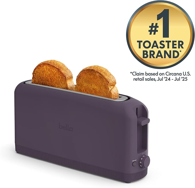 bella Fits-Anywhere™ 2-Slice Slim Toaster, Long Slot & Extra Wide, Plum