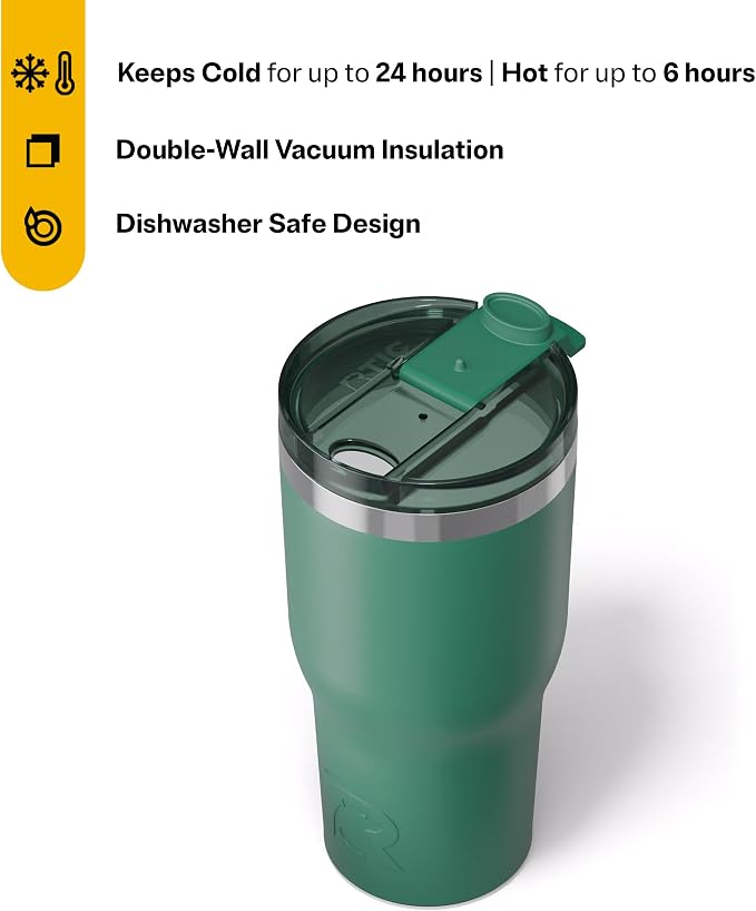 RTIC 30oz Essential Tumbler with Lid, Ceramic Lined, Pine Tree | Insulated, Stainless Steel Metal, Portable Travel Cup for Hot and Cold Drinks, Coffee, Car, Camping and Travel