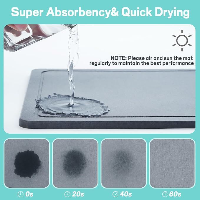 VABNEER Dish Drying Rack with Stone Drying Mat, Quick-Drying/Stainless/Super Sturdy/Space-Saving, Dish Strainers for Kitchen Counter, Escurridor de Trastes para Cocina (Black) | Quick-drying stone mat, sturdy stainless steel frame and space-saving desi...