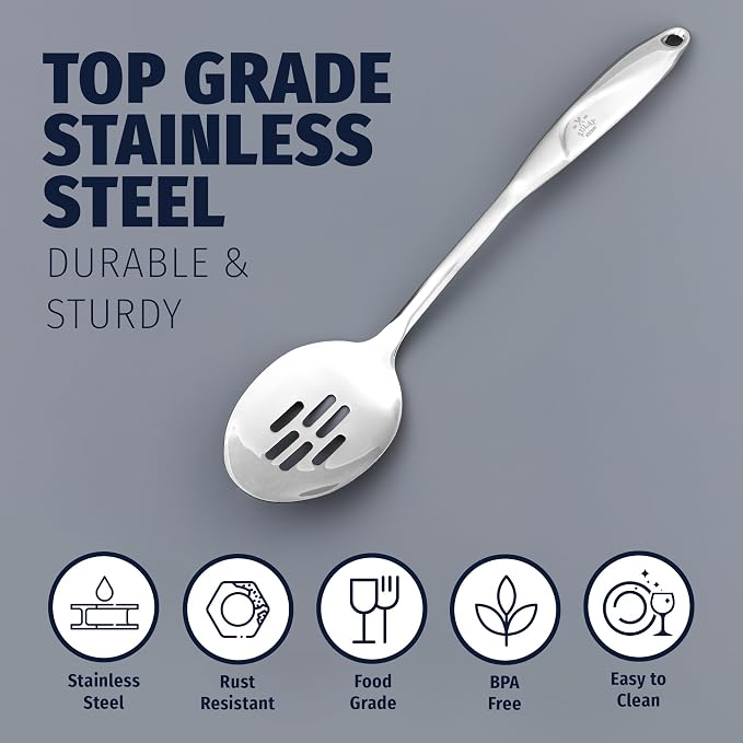 Zulay Kitchen Stainless Steel Slotted Spoon | 15” Large Cooking & Serving Spoon - Ergonomic Handle, Durable, Rust-Proof, Heat-Resistant, Dishwasher Safe Kitchen Utensil