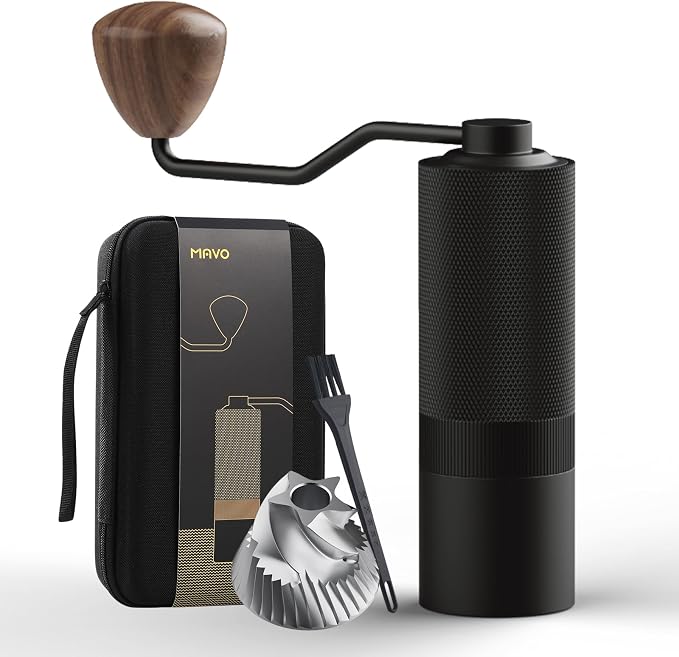 MAVO Manual Coffee Grinder, Wizard Hand Coffee Grinder, Capacity 25g with CNC Stainless Steel Pentagon Conical Burr, Adjustable Setting, Burr Coffee Bean Grinder for French Press, Pour Over Black
