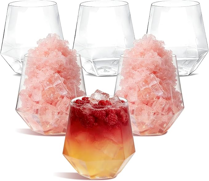 CHLJAR 40 Pack 12oz Stemless Plastic Wine Glasses, Clear Gold Rim Unbreakable Drinkware, Elegant Cups for Champagne Whiskey Cocktails, Weddings Parties Home Bars, Indoor Outdoor, Gifting Daily Use