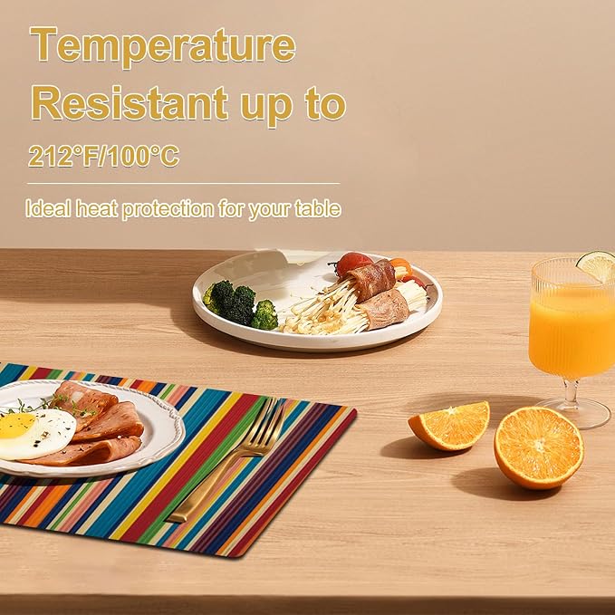 Faux Leather Placemats Set of 4 - Color Stripe Resistant Placemats for Dinner Table, Non-Slip Waterproof Oil-Proof Washable Reusable Placemat for Indoor Outdoor Kitchen Decor, 15.75In*11.81In