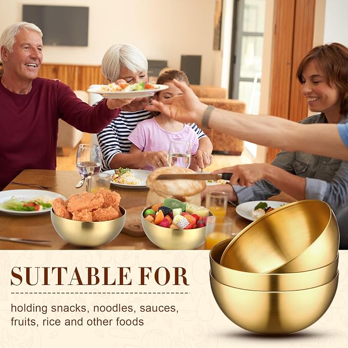 Nuogo 6 Pcs Gold Mixing Bowls Stainless Steel Mixing Bowl Decorative Gold Esthetician Bowls Metal Serving Bowl for Facial Cereal Rice Noddle Fruit Kitchen Party Cooking Baking Prepping(5.9 Inches)