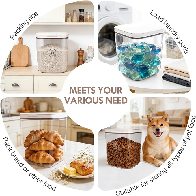LEAWALK 11 Lbs Airtight Dog Cat Food Storage Container and Dog Treat Containers BPA-Free, PET Clear Stackable Pet Storage Bin, Pop Top, 1-Cup Scoop, for Pet Food/Rice/Flour/Bread/Grains/Spaghetti