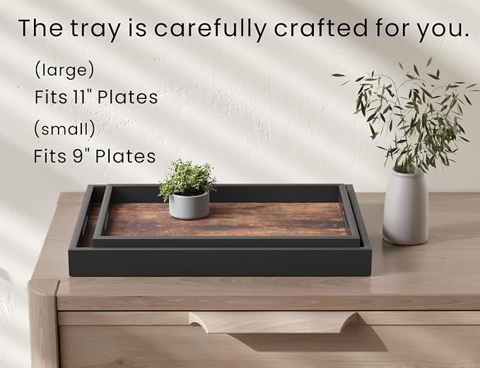 Fibogollo Set of 2 Wooden Serving Trays with Handles for Coffee Table | Decorative Trays Platter,Breakfast Tray in Bed,Large Coffee Table Tray，Food Drinks Trays for Eating,Working,Storing
