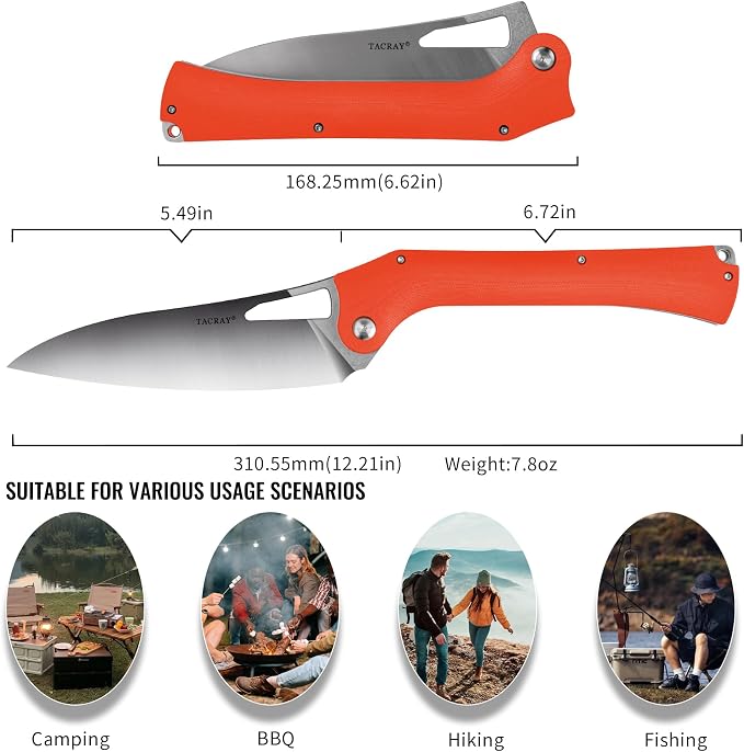 Folding Kitchen Chef Knife, 5.49" Foldable Camping Knife with 10cr15mov Stainless Steel Blade, Anti-skidding and Ergonomic Designed G10 Handle for both Indoor and Outdoor Cooking