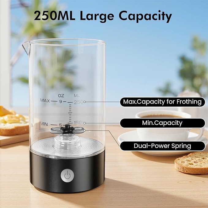 Milk Frother, 9oz Automatic Cold Foam Maker Coffee Fother Handheld-free, Milk Frother Cold Foam for Lattes,Cappuccinos,Macchiato(Black,Main1)