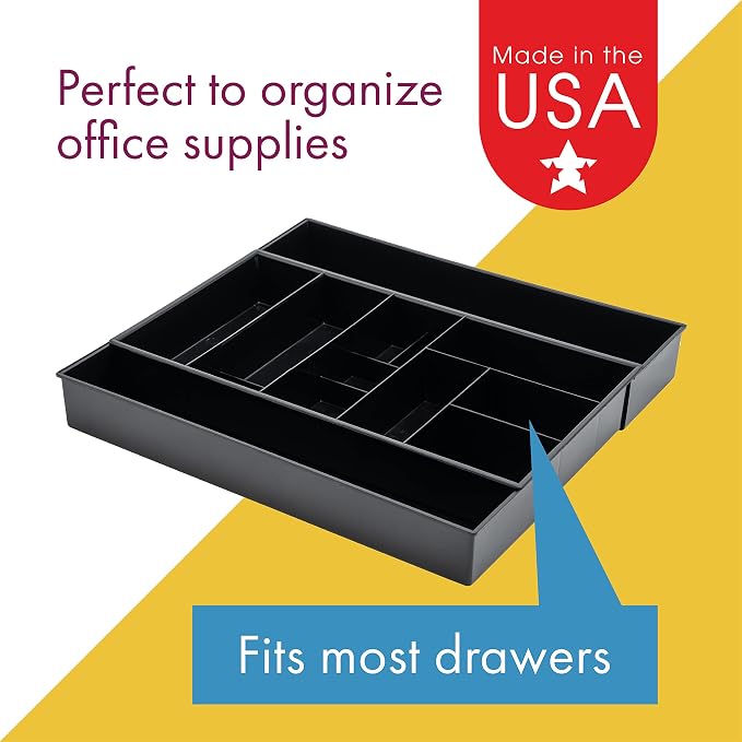 Dial Industries Expandable Office Drawer Desk Organizer Storage Tray | Adjusts to fit narrow or wide drawers, Keeps pens, tools and small items separated, Great for desks, offices or kitchens