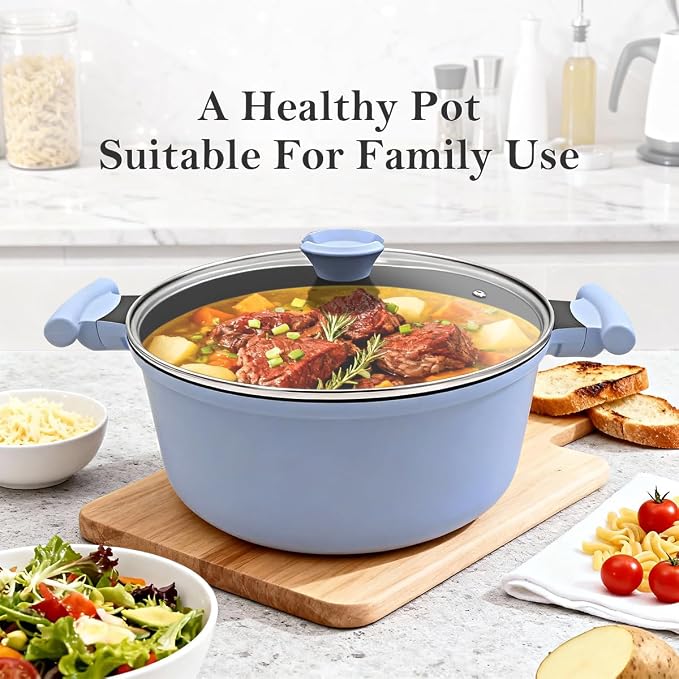 7 Qt Nonstick Stock Pot with Lid, Large Soup Pot with Stay-Cool Handle,Blue | Lightweight & Durable, Suitable for All Stoves, Including Induction, PTFE & PFAS & PFOA Free