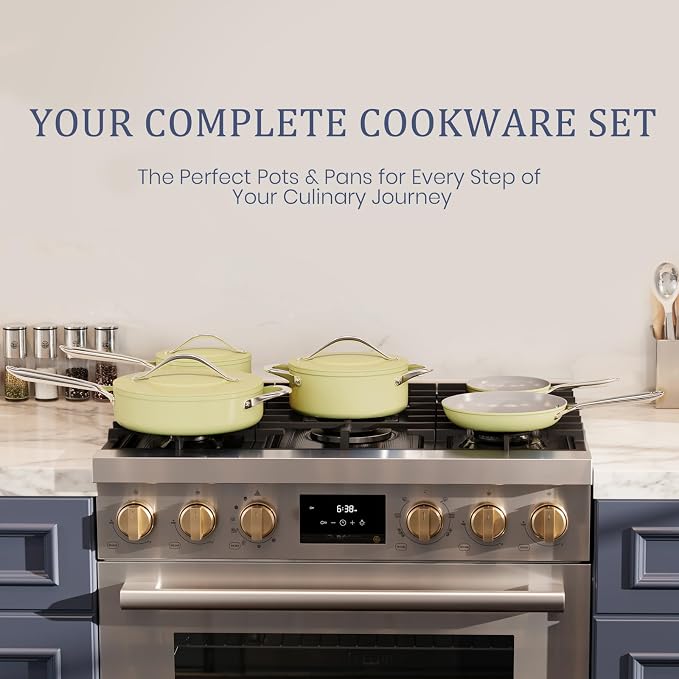 CookinCraze Premium Ceramic Sauté Pan with Lid, 4.5 QT Nonstick Deep Pan | for Healthy Cooking, PFAS & PTFE Free, Induction Compatible, Oven Safe up to 500°F, Stay-Cool Handle, Olive Green
