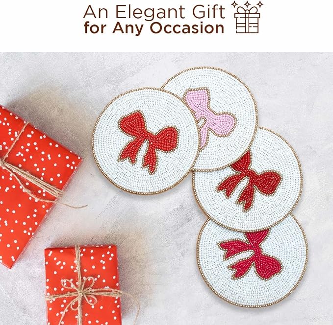 Folkulture Cute Coasters Set of 4,Beaded Handmade Boho Drink Coasters | Decorative Table Decor for Coffee & Cocktails, Table Décorations Gift for Her
