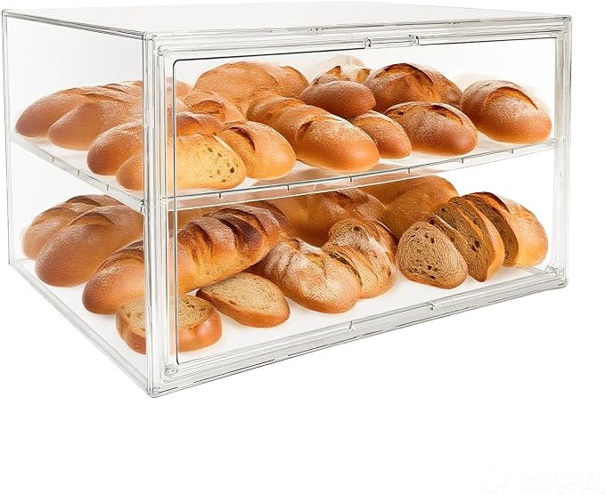 BOHOIDEE Extra Large 19.7"X14.6"X11.6" Clear Bread Box for Kitchen Counter, Acrylic Pastry Display Case Stackable Storage Container Plastic Bakery Display Case with Magnetic Door