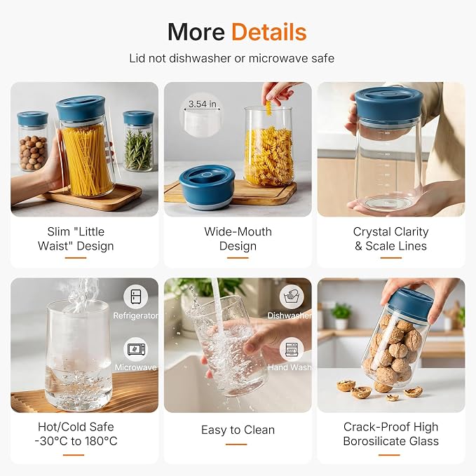 Airtight Glass Jar with Rotary Lid for Kitchen, Counter, Pantry, 27 fl oz | Wide Mouth, Easy Open/Clean, Clear Borosilicate Food Jar with Scale, Lock Freshness for Coffee, Oats, Pasta, Cookies, Cereal