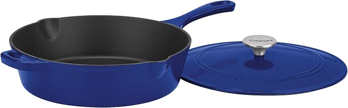 Cuisinart Chef's Classic Enameled Cast Iron Dutch Oven with Lid, Porcelain Enameled Interior, Oven Safe, Induction Compatible, 12-Inch, Chicken Fryer, Colbat