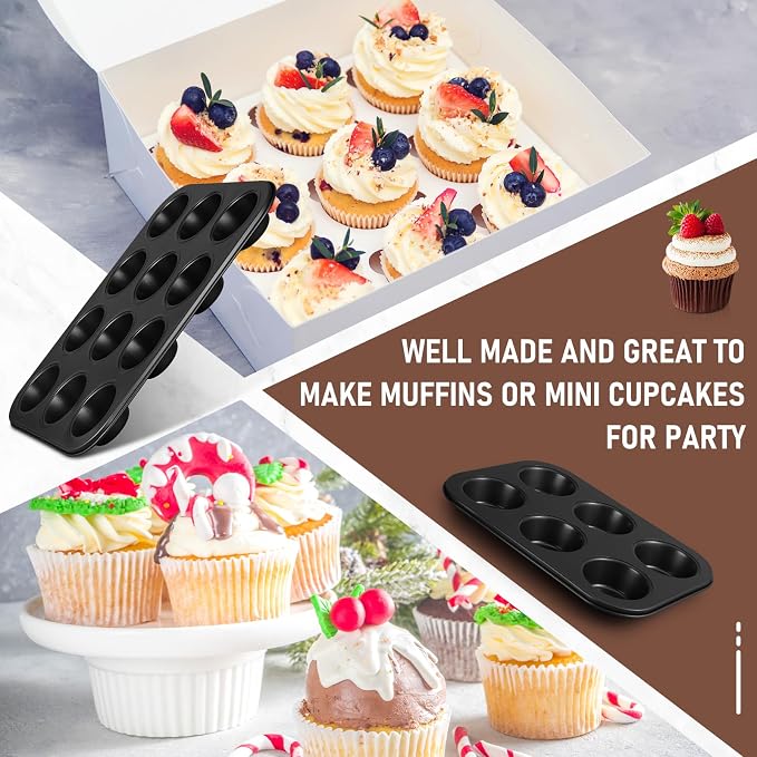 SiliFine 3 Pack Nonstick Muffin Pan Carbon Steel Cupcake Pan Muffin Tin Easy to Clean Tray Bakeware for Baking Cup Cake Cheesecake, 6, 12, and 24 Cup, Jumbo