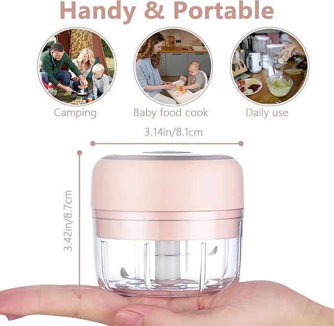 Electric Mini Garlic Mincer, 100ML USB Vegetable Onion Chopper | Portable Small Food Processor for Ginger, Chili, Vegetables