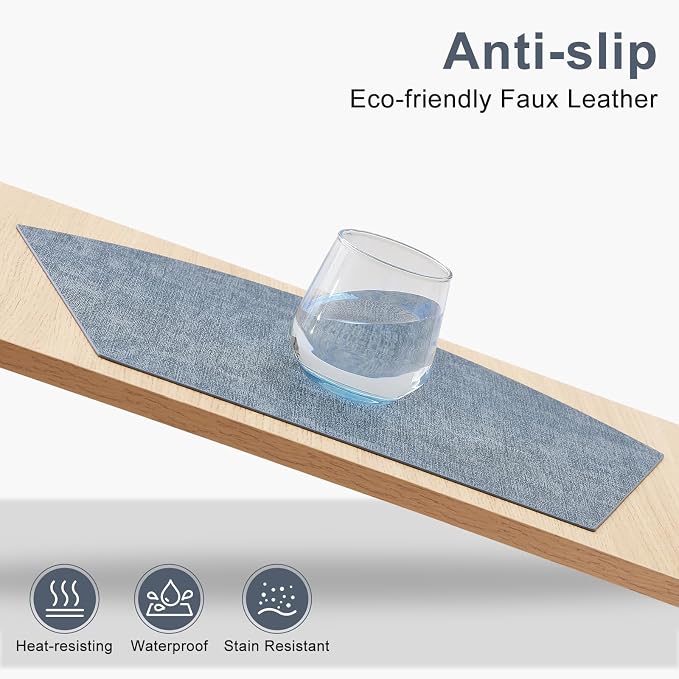 Homaxy Wedge Faux Leather Placemats for Round Table, Set of 6, Blue | Waterproof Wipeable Washable Table Mats, Easy to Clean Anti-Slip Place Mats, 11.8" x 17"