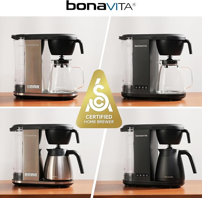 Bonavita Enthusiast 8 Cup Drip Coffee Brewer, Pour Over, SCA Certified Coffee Machine with Thermal Carafe, Stainless Steel Panel, Removable Reservoir, Matte Black | Thermal Carafe, Stainless Steel Panel, Removable Reservoir