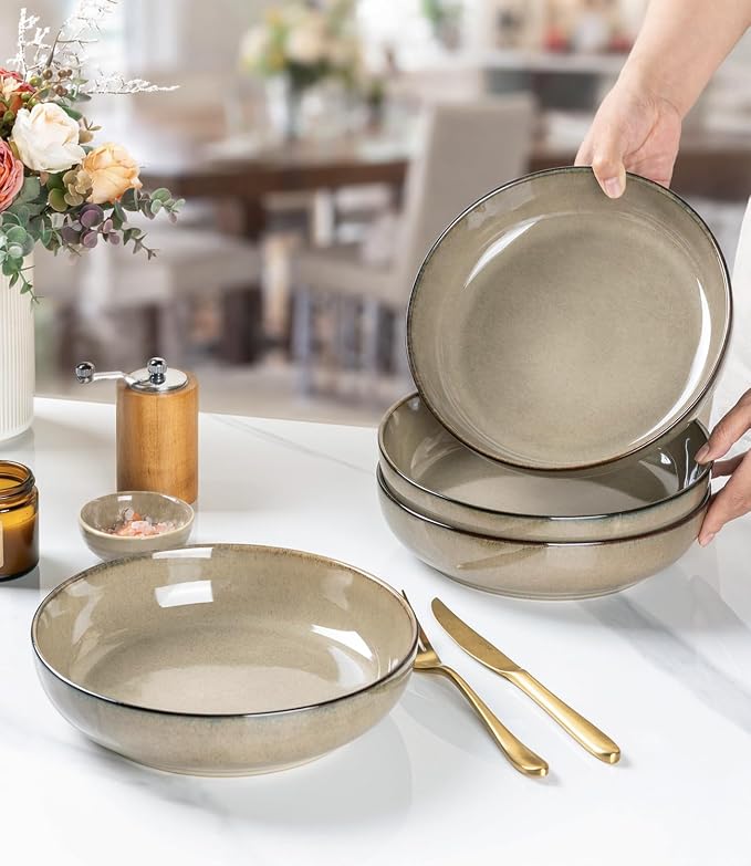 GBhome 8.75'' Large Ceramic Pasta Bowls, 38oz Stoneware Pasta Serving Bowls Set of 4 for Kitchen, Wide Bowls for Fruit,Pasta,Salad,Oatmeal,Meal, Microwave Safe, Reactive Glaze