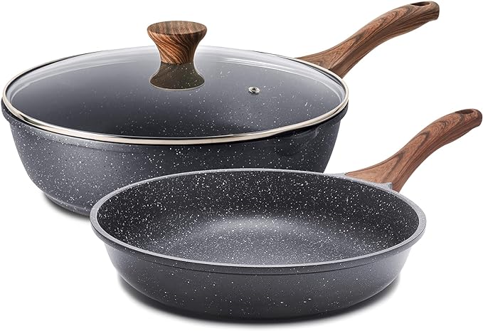 SENSARTE Nonstick Frying Pans, Grey(8 Inch Frying Pan and 3.5QT Saute Pan) | Swiss Granite Coating, Free of PFOA&PFOS, Compatible with All Stoves Including Induction Cooktops, Easy to Clean