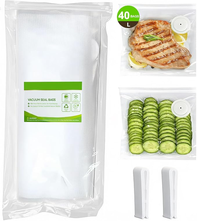 Vacuum Sealer Bag for Food, 40pcs Large Reusable Food Storage Bags | Vacuum Storage Bags with Air Valve for Meal Prep, Food Storage, Microwave,Compatible With Many Handheld Vacuum Sealers