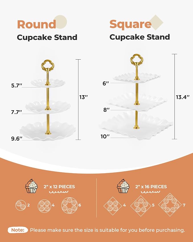 Kootek 10pcs Cupcake Stand Dessert Table Display Set Serving Tray for Party | 3-Tier Cupcake Stand, 6 Rectangular Trays, Hold 128 Standard Cupcakes, Cookie Display, BPA-Free, No Tools Required, Hand Wash