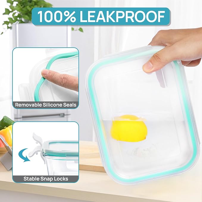 Vtopmart 18Pack Glass Food Storage Containers with Lids, Meal Prep Containers, Airtight Lunch Containers Leak Proof Locking Lids for Microwave, Oven, Freezer, Dishwasher