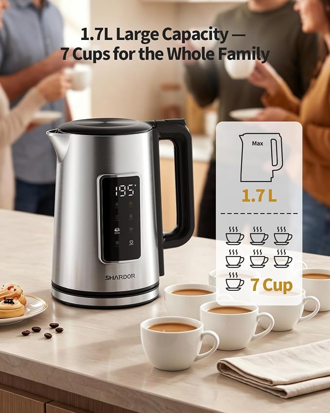 SHARDOR Electric Kettle 1.7L Stainless Steel, One Touch Start, Auto Shut-Off