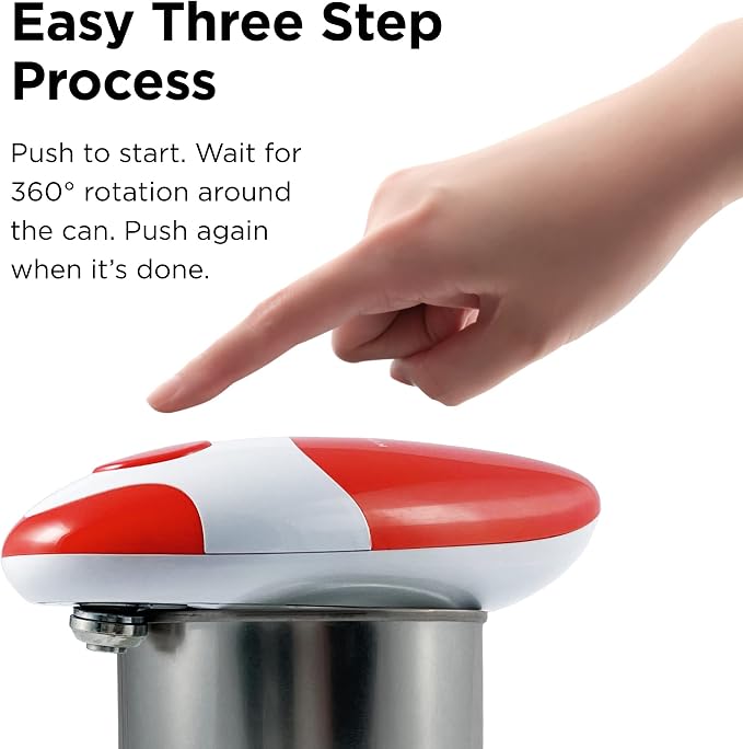 Kitchen Mama Auto 2.0 Electric Can Opener, Red | Refined Blade, Automatic Hands Free, Smooth Edge, Food-Safe, Battery Operated