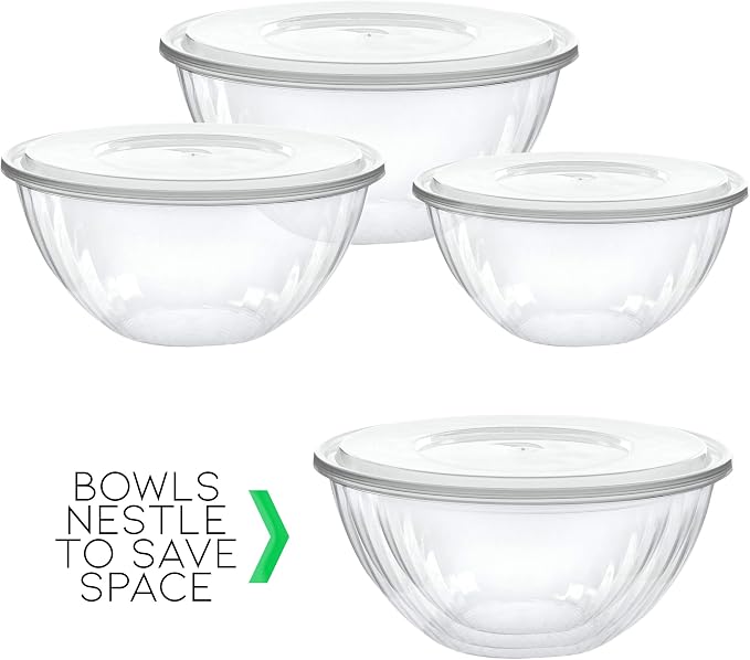 Reusable 48 Ounce Round Crystal Clear Plastic Pack of 8 Sets with Lids