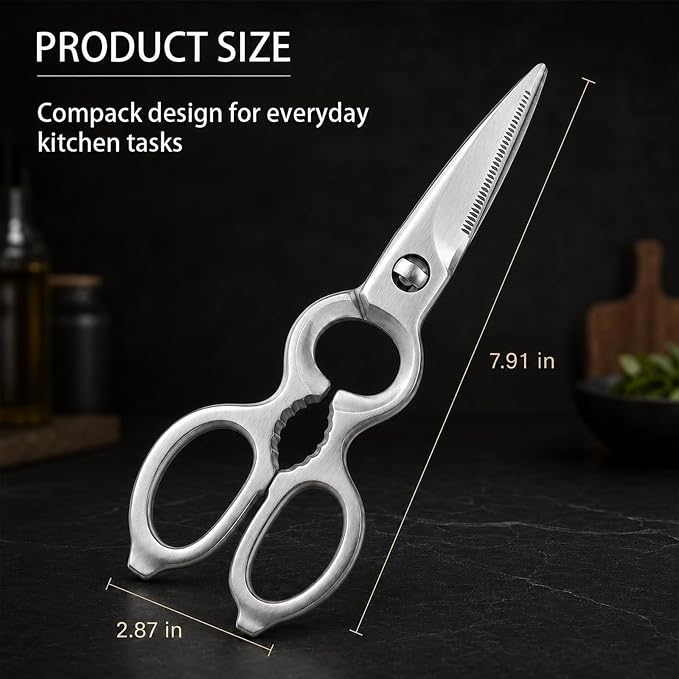 Heavy Duty Kitchen Shears, Detachable Stainless Steel Cooking Scissors for Food Prep, Meat, Poultry, Vegetable, Herb, All-Purpose Utility Scissors with Nutcracker, Bottle Opener & Blade Guard